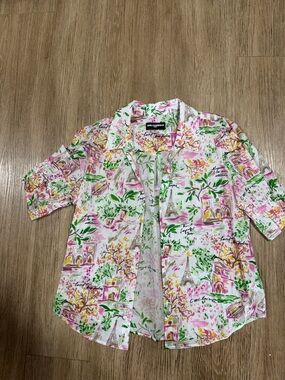 Karl Lagerfeld Kids Pink & Green Paris Print Button-Down Shirt S